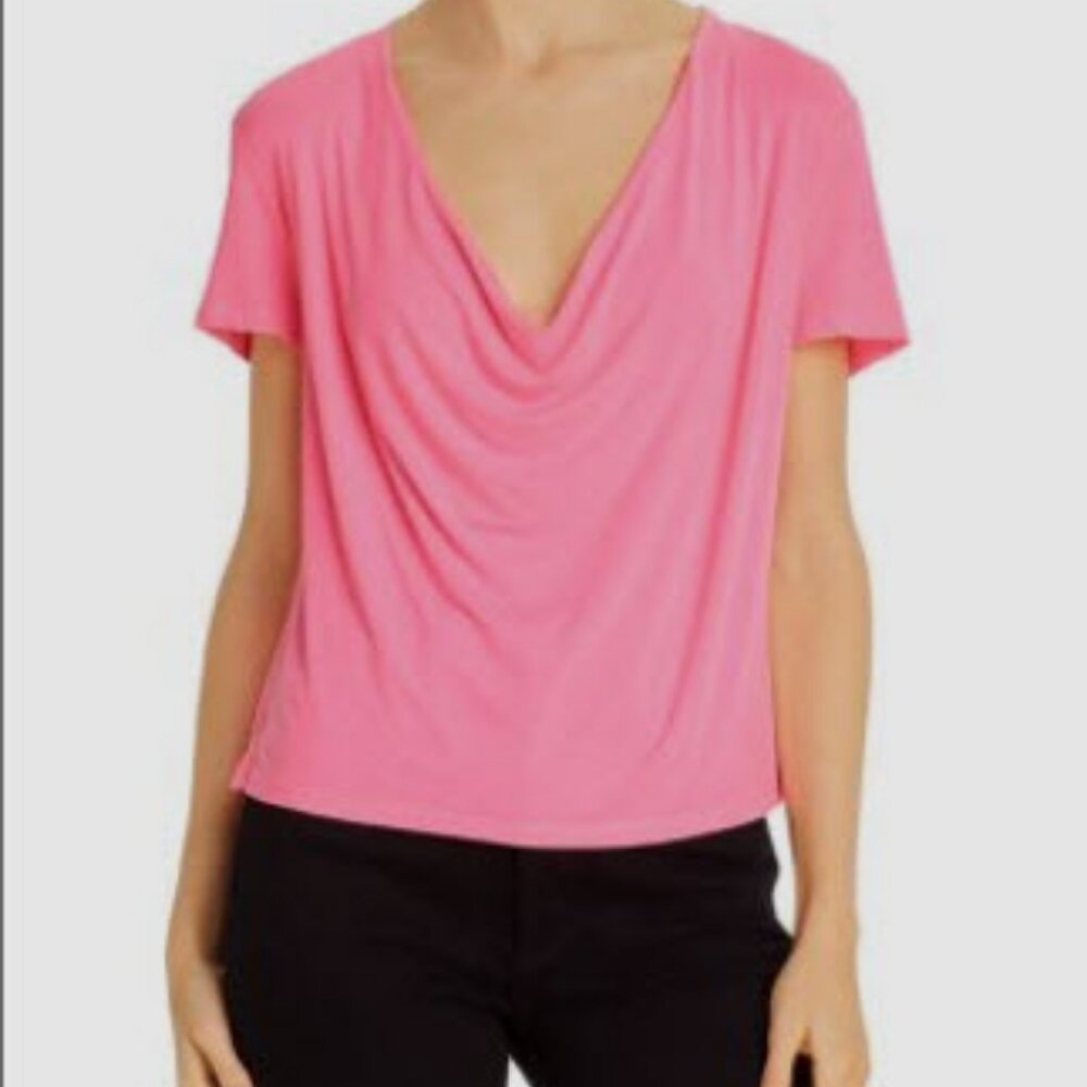 Womens Alice + Olivia Ansel Pink Short Sleeve Cowl Neck T-Shirt Top L